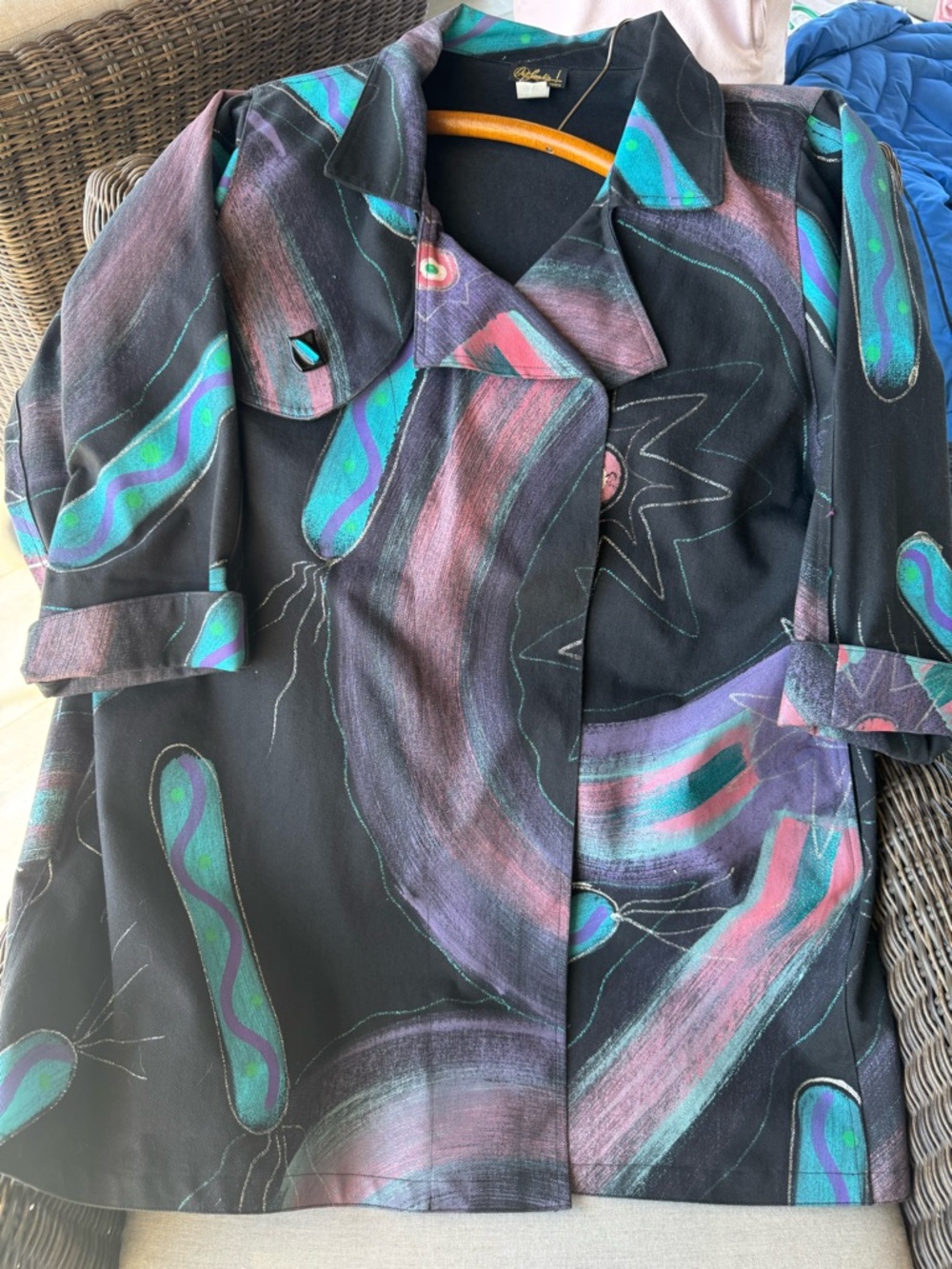 Women’s Black Abstract Print Blazer with Teal & Purple Accents